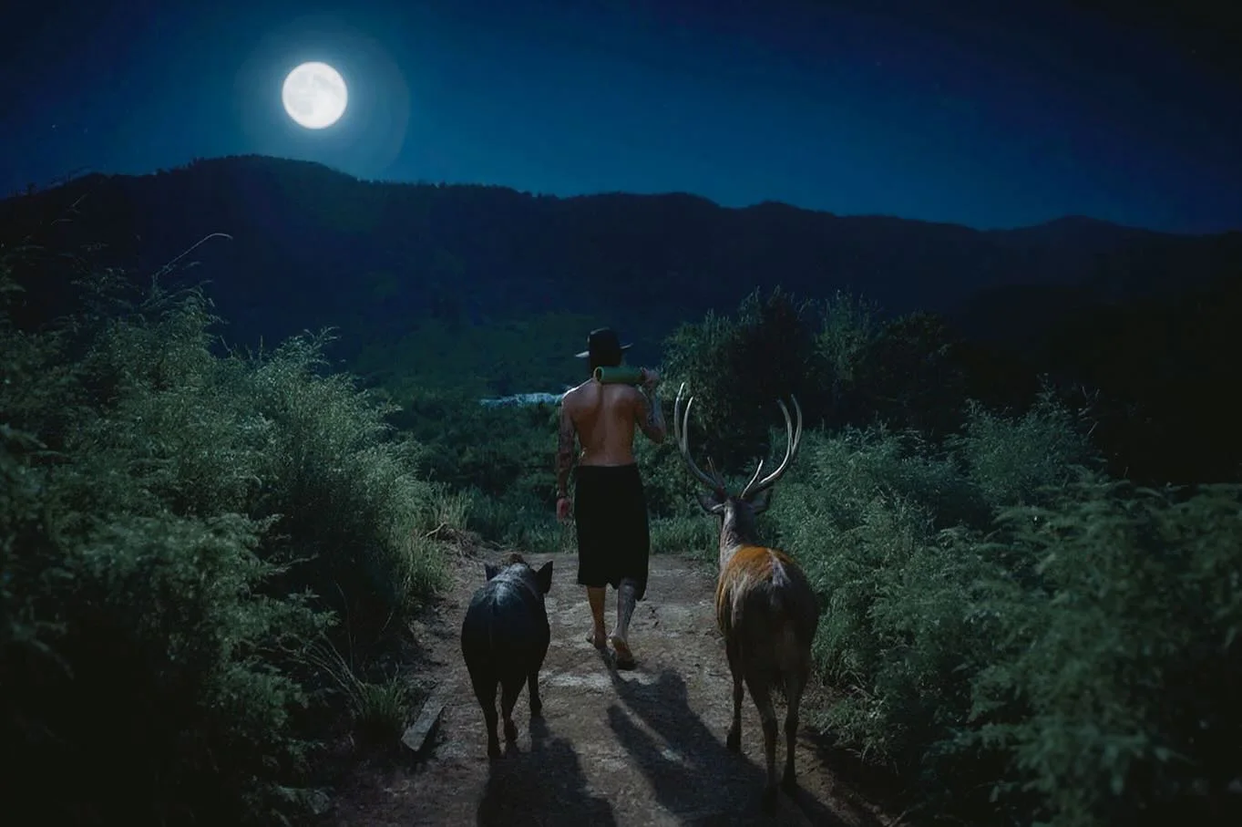 Cinematic moonlit night, room tile