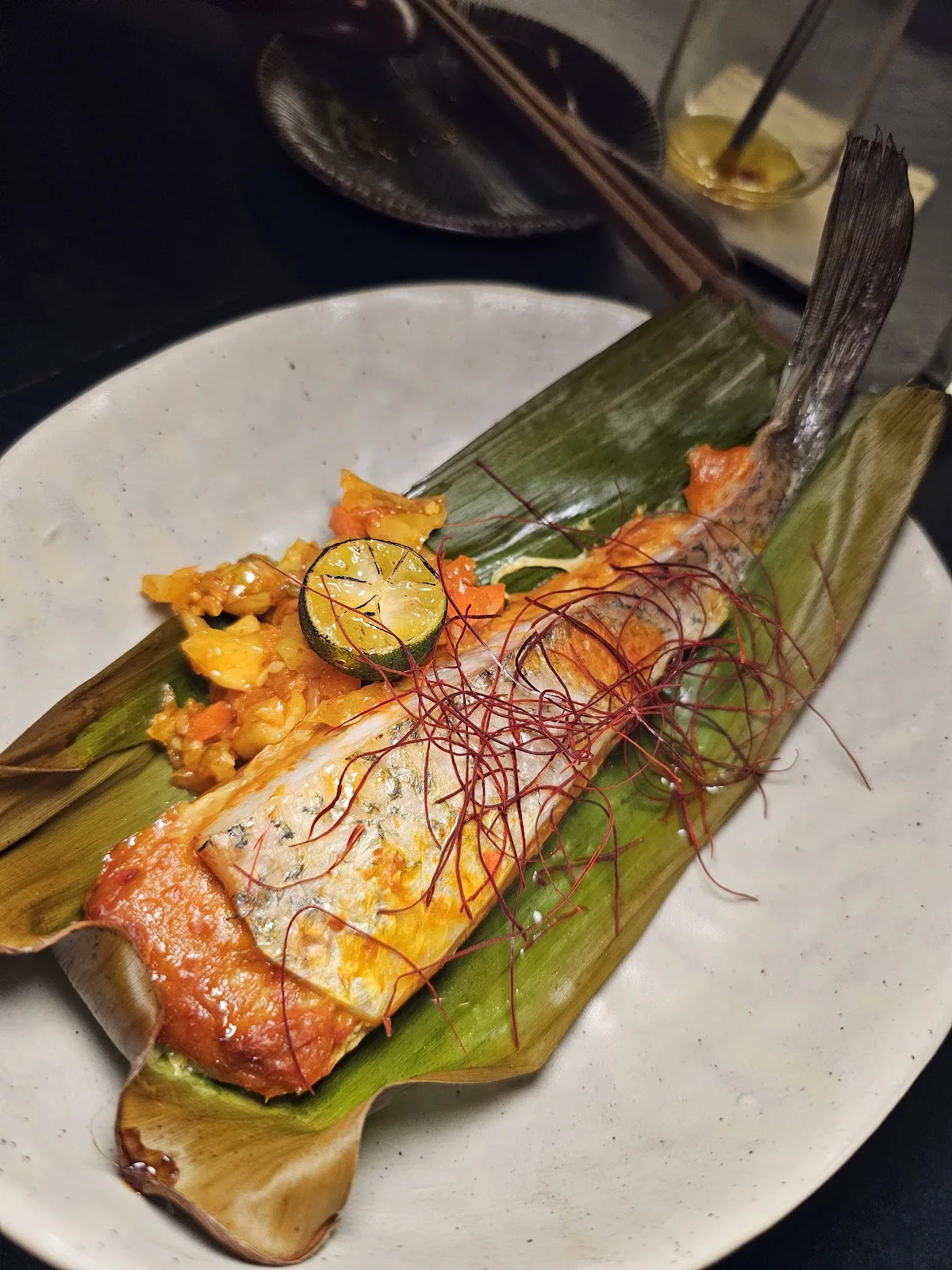 Dish plated on black slate