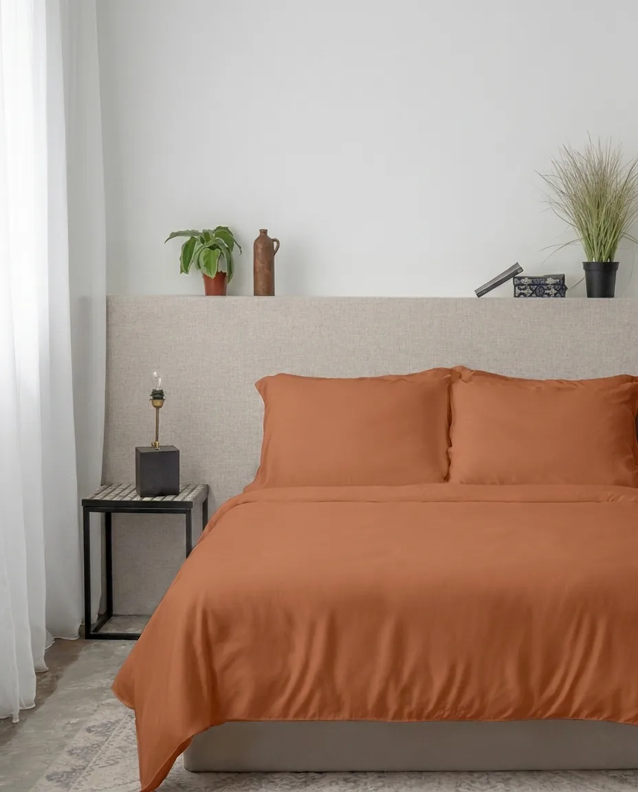 Bright terracotta bedding, flat light