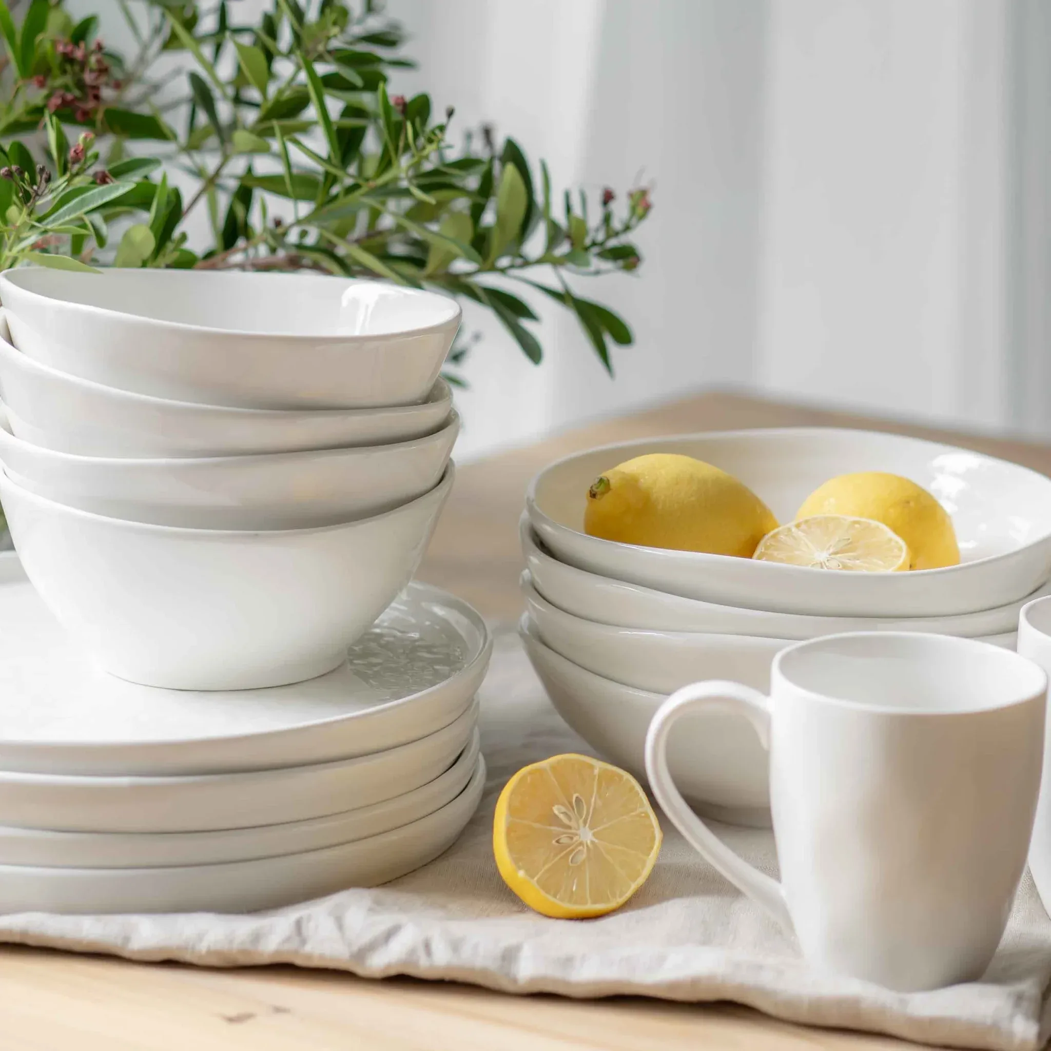 Stacked tableware with lemons